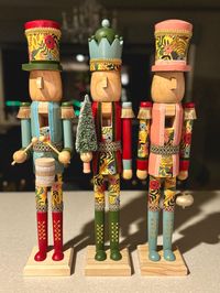 Adorable nutcrackers for a colorful holiday! MADE TO ORDER - please allow an extra 1-2 weeks for creation. These solid wood nutcrackers are hand-painted with non-toxic paint and sealed for durability. Each piece is completely one-of-a-kind and comes with an artist card and tag, so it's ready for gifting. I pour my fine art background into every little component and detail, with the intention of creating high-quality pieces that will provide years of amusement. -----------------------------------