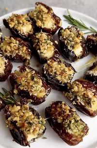 Feta-Parmesan Roasted Stuffed Dates with Honey-Walnut Herb Crunch by starinfinitefood | Quick & Easy Recipe | The Feedfeed