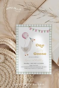 This listing is our cute Girl One Silly Goose Birthday Invitation, perfect for celebrating a baby girl's 1st birthday with a playful goose theme. ✨ 𝐇𝐞𝐫𝐞'𝐬 𝐭𝐡𝐞 𝐃𝐄𝐌𝐎 𝐥𝐢𝐧𝐤 𝐟𝐨𝐫 𝐲𝐨𝐮 𝐭𝐨 𝐭𝐫𝐲 :) https://templett.com/design/demo/HoneyPaperie/29890586 ✨ 𝐄𝐝𝐢𝐭 𝐫𝐢𝐠𝐡𝐭 𝐟𝐫𝐨𝐦 𝐲𝐨𝐮𝐫 𝐰𝐞𝐛 𝐛𝐫𝐨𝐰𝐬𝐞𝐫: You don't need any special software. Use the free, user-friendly TEMPLETT website for all your editing needs. It's all done online! ✨ 𝐐𝐮𝐢𝐜𝐤 𝐡𝐞𝐚𝐝𝐬-𝐮𝐩: For th