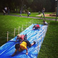 Kids bday idea - obstacle course! Inspired by Tough Mudder - the Barbwire Crawl!