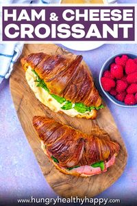 Crispy and flaky warm croissants stuffed with ham, spinach and melted cheese are the best way to start the day! Spread with a layer of honey and mustard, these are quick and easy enough for breakfast on the go, but also fancy enjoy to serve up as brunch for guests. Easy to adapt, this is one of our favourite ways to use croissants and great for using croissants that have gone a little stale.