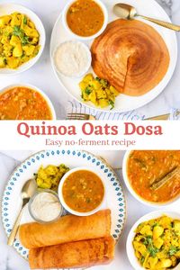 Simple dosa recipe that does not require fermentation and is also low carb. Try these thin and crispy dosa's and you will love how easy and quick they are to make! #ministryofcurry #dosa #quinoadosa #indianrecipes