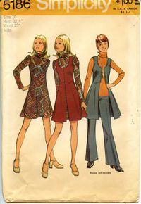 1970's Simplicity Sewing Pattern 5186 Mini-Dress, Vest and Pants Size 10 Bust 32 | eBay