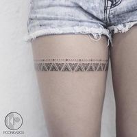 Mayan Pattern Thigh Band Tattoo by poonkaros