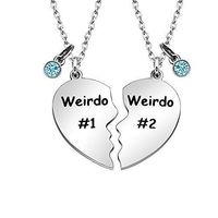 ❤ Design - " Weirdo #1 and Weirdo #2 " The perfect necklace for two best friends, also can be given to two sisters, mother and daughter, aunt and niece, boyfriend and girlfriend, lovers. Even though you are far apart, your hearts are still together. ❤ Material - High quality durable stainless steel, high polished finish and crystal rhinestone, durable and color brilliancy, not rust, no tarnish, no fade or change colors. ❤ Perfect Gift Occasion - The Creative gifts for Best Friends, Two Daughters