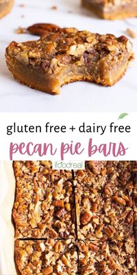 Healthy Pecan Pie Bars layered with a sweet cinnamon and maple crispy base and then topped with an ooey-gooey soft pecan pie filling. This easy, gluten free, dairy free, and refined sugar free recipe will be your new favourite way to enjoy pecan pie!