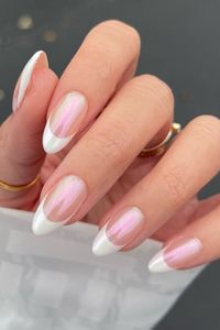 35+ Summer Acrylic Nail Ideas, white french tip nails, french tip nails, glazed french tip, glazed donut nails, hailey bieber nails