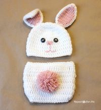 Free Crochet Bunny Hat Pattern...this is so sweet! free pattern here for the hat, w/ video tutorial and a link to free pattern for the diaper cover.