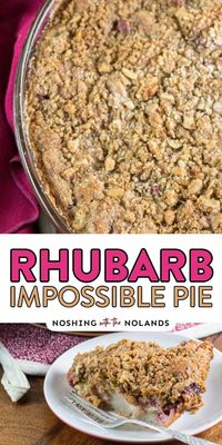 This impossible pie is made deliciously with rhubarb. One of my favorite ingredients to work with. You do very little and the oven creates the layers! Impossible you say? Try it!!