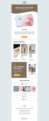 Gift сard email template "Need a last-minute gift?" for beauty & personal care industry. Create professional, responsive emails fast with no HTML skills. Explore our Email Templates for an impressive design. Follow us on Pinterest for more inspiration and tips. 🤗 #giftсard #stripoemail #emailnewsletter #emailtemplates #emaildesign #emailmarketing