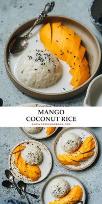 Mango sticky rice is a healthy and satisfying dessert featuring sweet gooey sticky rice served with a luscious coconut sauce and sliced mango.The homemade version contains less sugar and is quite easy to prepare. {Gluten-Free, Vegetarian, Vegan}