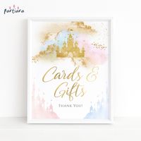 "Fairytale Princess Cards and Gifts Table Sign Girl Birthday Party Gift Tables Poster Decor Printable Pink Blue Castle Baby Shower Sign P137 NOTE - THE GOLD HEADER IS NOT EDITABLE ★★ MATCHING ITEMS ★★ To see more items from this collection https://etsy.me/3kQXtr9 TRY OUT THE FREE DEMO BEFORE YOU BUY! Copy and paste the URL into your browser to Demo: https://www.corjl.com/d/101I24 For your upcoming fairytale themed baby shower, gender reveal or birthday party, two editable party signs 'Cards and Gifts'; one sized as 11 x 14\" and one sized as 8 x 10\". Please note the gold header is NOT editable. You will be able to download both PDF and JPG files, with and without bleed and crop marks, for printing. ★★ INCLUDED ★★ * 8 x 10\" Sign + 11 x 14\" Sign * User Guide on Editing Directions * Access