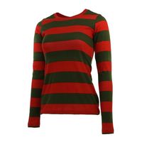 Womens Nightmare on Elm Street / Freddy Krueger Inspired Stripe Long Sleeve Shirt Color - Olive and Red Stripe Material - Poly/Cotton, Lightweight. Womens Size Chart -X-Small Across Chest:15.5 From neck to bottom: 22 -Small Across Chest: 16 From neck to bottom: 22 -Medium Across Chest: 17