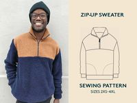 Zip-Up Sweater sewing pattern- The perfect everyday sweater that is comfortable and casual yet still looks put together. Pair it with a thick, cozy fleece for a laid-back fall or winter look, or sew it in a sleek, athletic knit for a sporty feel. This sweater can be made all in one fabric or mix and match fabrics to make a cool color-blocked sweater. The Zip-Up sweater features a sporty quarter-zip in the front, side pockets, and ribbed cuffs at the wrists and waistband. Choose the standup colla