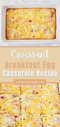 Try this Croissant Breakfast Egg Casserole Recipe. Are you ready to make an easy breakfast egg casserole that will replace all other recipes you may have tried over the years? THIS.IS THE.BEST. My grandma used to make a very similar breakfast casserole loaded with eggs and cheese, and it was delicious. But I took her simple recipe and made it even better by adding breakfast meats and a delicious crescent roll crust. This recipe went from tasty to spectacular! (Sorry grandma!)