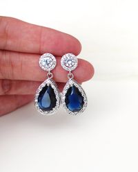 Sapphire Earrings Blue Wedding Bridal Earrings cubic zirconia earrings by DreamIslandJewellery