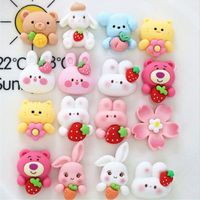 Description: Material: resin size:  #1 Red strawberry rabbit 20*19mm #2 Pink strawberry+White rabbit 23*18mm #3 Pink strawberry+Pink rabbit 23*18mm #4 Hot pink bear 23*17mm #5 Strawberry white rabbit 23*18mm #6 Strawberry pink rabbit 23*18mm #7 Flower 23*23mm #8 Yellow cat 20*19mm #9 Carrot white rabbit 30*18mm #10 Carrot pink rabbit 30*18mm #11 Coffee bear 20*19mm #12 White sheep 24*20mm #13 Blue dog 20*20mm Shipping: To US, it usually takes about 25-40 days for delivery by epacket shipping. To