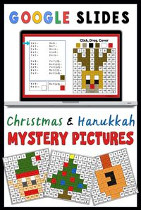 Students will practice their multiplication facts with this fun and engaging Google Slides activity for Christmas and Hanukkah. Great for math and holiday centers.The 100s chart mystery pictures include a Dreidl, Menorah, Elf, Christmas tree, and Reindeer!