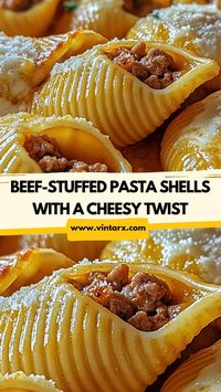 Dive into the creamy, cheesy goodness of these beef pasta shells! 🌟 Stuffed with savory seasoned beef and smothered in a rich, cheesy sauce, this dish is comfort food at its best. Perfect for a hearty dinner the whole family will love. Pin it now and click through for the full recipe—you won’t want to miss out on this creamy delight!