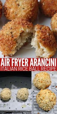 Arancini are Italian rice balls made with risotto, filled with a cheesy center, rolled in breadcrumbs and fried. They have an incredibly delicious crispy texture on the outside and perfectly creamy filling inside. This recipe can be served as an Italian appetizer or party snack, and is even better when served with warm marinara sauce for dipping!