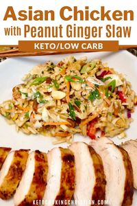 Asian Grilled Chicken with Peanut Ginger Slaw - Keto and Low Carb Asian marinated grilled chicken served along side a fresh ginger peanut slaw! #ketorecipes #ketosianfood #ketoasianchicken #ketoasianslaw