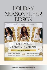 ✨ Elevate your holiday marketing with this Canva-editable flyer template designed for beauty business owners!

Perfect for hairstylists, beauty salons, home salons, lash techs, and more, this holiday season flyer design features a chic white and gold aesthetic with room for 3 photos.

Use it as a Christmas booking flyer or a holiday booking post to showcase your services and fill your schedule this festive season. Easy to customize and guaranteed to impress! Download it today to make it your own! 🌟