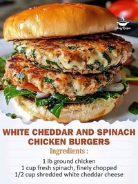 lidia bastianich recipes | White Cheddar and Spinach Chicken Burgers | Facebook