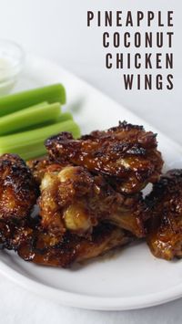 These pineapple coconut chicken wings will take you directly to the beach! This sweet and sticky wing sauce is made with pineapple juice, toasted coconut flakes, brown sugar, soy sauce, and sesame oil for a true flavor bomb. After the wings are coated, they get cooked for a couple more minutes to make the coconut on top a bit crispy. Serve these wings with a beachy cocktail and a big side of homemade ranch dressing. Find this delicious chicken wing recipe on my blog!