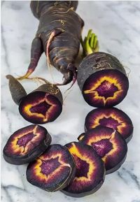 The Black Nebula carrot is a highly attractive open pollinated carrot variety that was bred especially for the home gardener. The dark purple roots can be eaten fresh, roasted, steamed or used for dye. After the carrots grow too large to eat leave them in the garden and use for cut flowers. The white umbels are tinged with lavender on the edges and flower stems. Bees love carrot flowers so they make great food for pollinators.