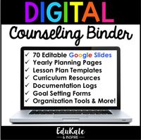 The Digital Counseling Binder is a fully customizable Google Slides file designed to keep you organized this school year. Perfect for school counselors and school social workers, this file contains 70 editable templates!