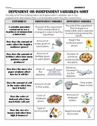 Experiment Variables Notes, Sort & Application: Independent, dependent, constant