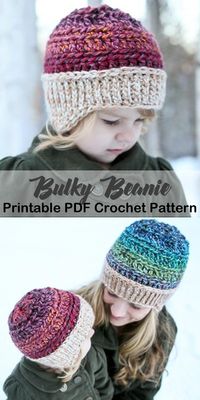 Make a cozy hat with bulky yarn. bulky hat crochet patterns- winter hat crochet pattern- amorecraftylife.com #crochet #crochetpattern #diy