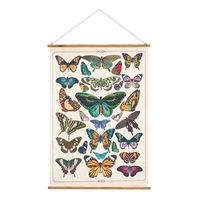 Inspired by vintage scientific nature illustrations, some of the world's loveliest butterflies are depicted in vivid detail on this scroll wall hanging. This unique wall decor is printed on ivory linen suspended between dual wood dowels with natural finish and ready to hang from a rustic hemp string.