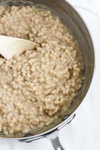 Creamy pearl barley porridge flavored with cinnamon, vanilla and brown sugar. A delicious and nutritious alternative to your morning bowl of oatmeal!