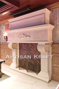 Custom Fireplace Surround Limestone Cast Stone by Artisan Kraft. Shop our link below for more custom made to order fireplace mantel surrounds.