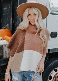 "No Complications" Cape Turtleneck Sweater - Colorblock – Adorabelles