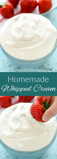 Learn how to make homemade whipped cream with just three ingredients. You'll want to ditch the store-bought stuff once you learn how easy it is to make your own!