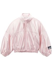 light pink piped-trim detailing logo patch at the sleeve high neck front zip fastening long sleeves elasticated cuffs two side slit pockets elasticated hem