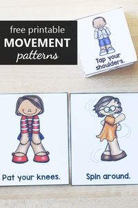 Teach pattern skills in preschool and kindergarten with this free printable body movement patterns game focused on patterns and pattern units.