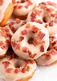 Soft and fluffy donuts topped with a sweet maple glaze and savory bacon crumbles. So easy to make and ready in just 30 minutes!