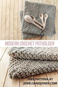 Modern Thick Crochet Potholder - Jewels and Jones #crochetpotholder #freecrochetpotholderpattern #handmadehomegift #modernpotholder #easycrochetpotholderpattern #rusticcrochetpotholder #farmhousepotholder #doublethickpotholder #cottonpotholder