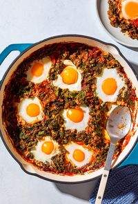 Baked Eggs in Tomato Sauce with Kale