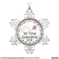 1st Time Grandma personalized gift Snowflake Pewter Christmas Ornament