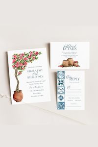 Hand painted and then turned into an editable and printable template, watercolor Greece wedding