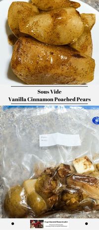 Sous vide desserts such as these vanilla cinnamon poached pears are so easy to make. Check out this quick and easy sous vide recipe! #sousvidedesserts #sousvide #desserts #recipe #sousviderecipes