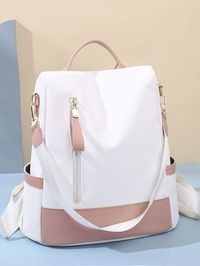 Multicolor Fashionable Collar PU Leather Colorblock Functional Backpack Embellished Women Bags