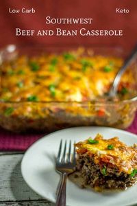 A low carb Southwest casserole with ground beef and beans. Black soy beans can be replaced with more meat if desired. It's a meal loaded with flavor.