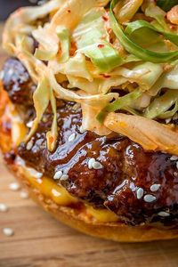 Korean BBQ Burger with Kimchi Slaw