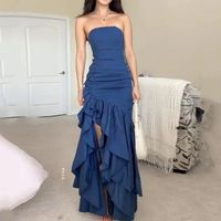 Tavimart Party Long Dress Elegant Solid Strapless Sleeveless Backless – tavimart