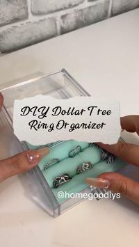 Recreate this super easy dollar tree ring organizer using one of Dollar Tree’s acrylic drawers, and a pack of hair curlers. Only cost $2.50 (+tax) to make, and I think it’s such a neat way to keep your rings organized. You can use it for earrings too! Hope you enjoy! 🤗  *This idea was inspired by tik tok user @dear_adri. Not sure if that’s the original creator of this idea. If not, shout out to whoever thought of this. It’s genius 👏